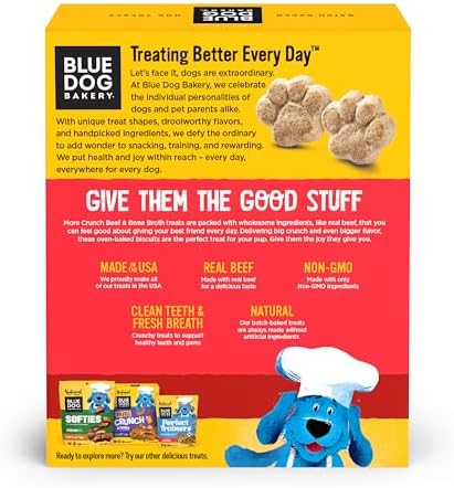Blue Dog Bakery, More Crunch Beef Broth Biscuit, Medium Dog Treats 18oz 3pk