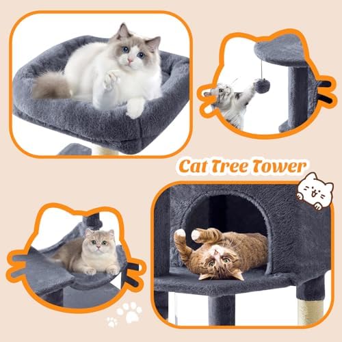 DUMOS 44 Inch Cat Tree Tower with Natural Sisal Scratching Posts