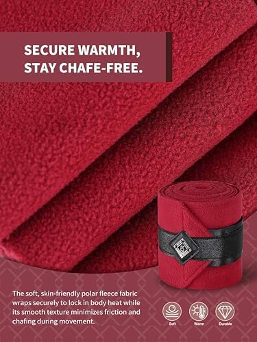 4/Pack Polo Wraps for Horses Soft Breathable Fleece Polo Bandages Horse Leg Wraps w/Bling for Stable Use, Training -Red L