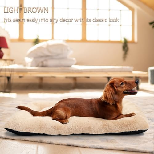 Dog Beds Crate Pad for Medium Dogs Fit Metal Crates or Cages,Ultra Soft Dog Kennel Mat for Crates Washable with Anti-Slip Bottom Kennel Pad for Dogs Cozy Sleeping Mattress,30" x 19",Light Brown