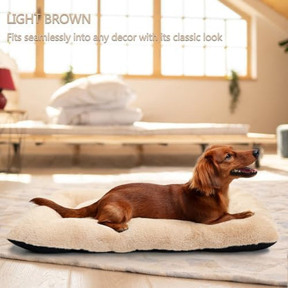 Dog Beds Crate Pad for Medium Dogs Fit Metal Crates or Cages,Ultra Soft Dog Kennel Mat for Crates Washable with Anti-Slip Bottom Kennel Pad for Dogs Cozy Sleeping Mattress,30" x 19",Light Brown