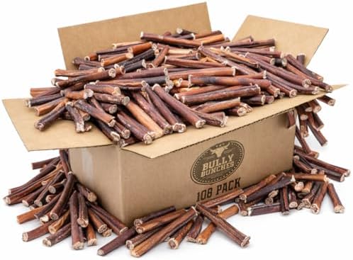 Bully Bunches Premium (6" Standard - 108 Pack) Odour-Free Bully Sticks for Small to Medium Dogs & Puppies - Long Lasting Chews for Oral Care - All Natural, Single Ingredient Beef Dog Treat, No Rawhide