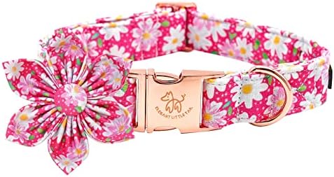 Elegant Little Tail Girl Dog Collar with Flowers - Pink Floral Pattern, Adjustable for Small Dogs