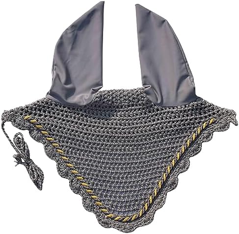 Elegant Horse Ear Bonnet, Fly Veil & Fly Mask – Superior Fly Protection with Style and Comfort for Every Ride (Grey, Pony)