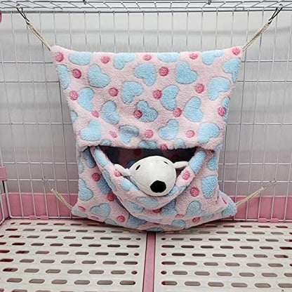 ISMARTEN Small Animal Hanging Hammock, Pet Hanging Nap Sack Sleep Bag Bed, Cage Hammock Beds for Ferret Guinea-Pig Sugar Glider Hamster Rat Mice Chinchilla Flying Gerbil and Squirrel (Pink)