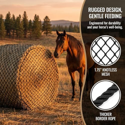 Large Round Bale Hay Net for Horses, 5x5 ft Hay Nets for Horses Slow Feed Knotless, Slow Feeder Hay nets for Horses,
