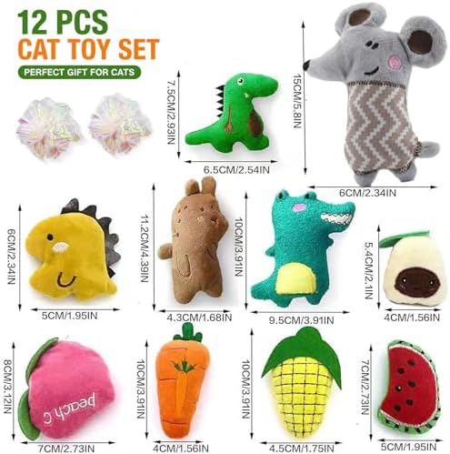 Cat Toys, Interactive Cat Toy for Indoor Cats, Soft and Durable Crinkle Sound Catnip Toys, Catnip Filled Mouse Cat Teething Chew Toy (Pack of 12) (002, Large)