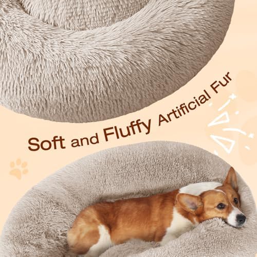 JOLLYVOGUE Dog Bed, Calming Anti-Anxiety Large Dog Bed, Fluffy Donut Cushion for Medium and Large Pets (31")