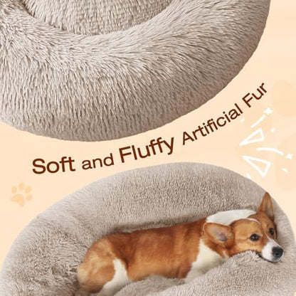 JOLLYVOGUE Dog Bed, Calming Anti-Anxiety Large Dog Bed, Fluffy Donut Cushion for Medium and Large Pets (31")