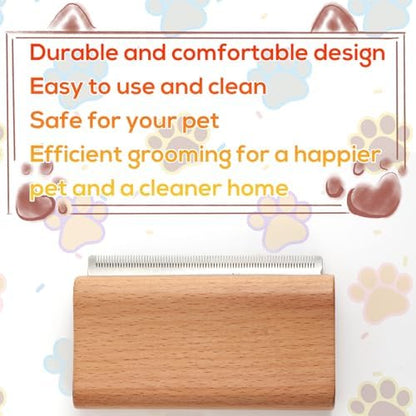 Wooden Pet Deshedding Brush, 4.3in/11cm Ergonomic Grooming Tool Gentle Haired Remover Comb for Shedding Short & Long Hair Grooming Supplies for Dog Cats Horses