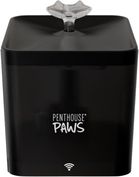 Penthouse Paws Smart Cat Water Fountain 2.2L, App Controlled Automatic Water Dispenser, Ultra Quiet Pump, 5-Stage Filter, Whisker Friendly Bowl, for Cat & Dog, Black