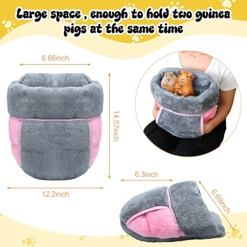 Wenqik 2 Pcs Guinea Pig Fleece Hideouts, Gray, Pink, Plain