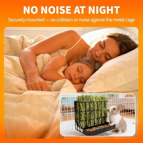 BESNEW 2-in-1 Large Rabbit Hay Feeder with Food Box,Upgraded Metal Guinea Pig Hay Feeder Hay-Leak Proof Bottom,Easy to Install,Bunny Supplies for Rabbit Guinea Pig Chinchilla Small Animals