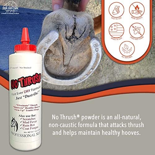 Four Oaks Farm Ventures, No Thrush Dry Powder Treatment for Horses - Wound Care, Scratches, Rain Rot, Mud Fever, Coat Fungus - All Natural Ingredients, Non-caustic, Easy to Use Powder Formula (10 oz)
