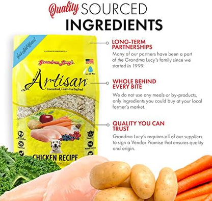 Grandma Lucy's Artisan Dog Food, Grain Free and Freeze-Dried - Artisan Chicken, 10Lb Bag