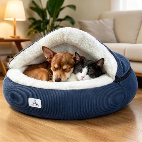 Calming Cozy Dog Cave Cover Bed, Burrow Small Doggy Anti Anxiety