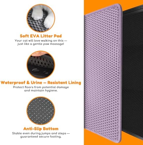 Cat Litter Mat 47"x27",Double Layer EVA Litterbox Mat Purple