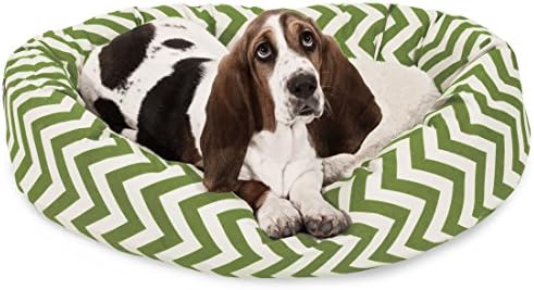 Majestic Pet 32 Inch Chevron Sherpa Calming Dog Bed Washable – Cozy Soft Round Pet Bed with Spine for Head Support - Fluffy Donut Bed 32x23x7 (inch) – Round Pet Bed Medium - SAGE