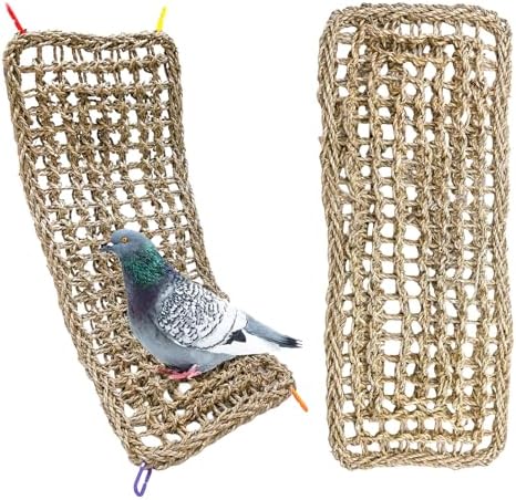 2Pcs Bird Seagrass Mat 20.5×8'' Natural Grass Woven Net Hammock Hanging on Cage Parakeet Climbing Rope Ladder Chew Toys for Lovebird Cockatiel Conure Budgie Cockatoo