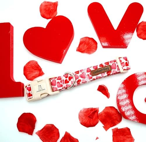 Lionheart glory Valentine's Day Collar, Red Hearts Dog Collar for Large Cute Dog Collars Spring Female Pet Gift Adjustable Heavy-Duty Holiday Dog Collar Plastic Buckle