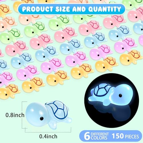 150PCS Luminous Mini Resin Sea Turtle Figurines Cute Tiny Turtles for Micro