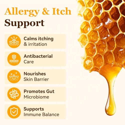 Manuka Honey for Dogs – Extra Strength Allergy & Anti-Itch Support with Manuka Honey, Quercetin, Colostrum, Kelp, Krill Oil & Probiotics – 120 Soft Chews