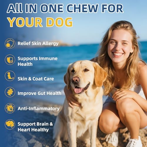 Dog Allergy Relief Chews, Helps Relieve Itchy Skin, Paw Licking & Ear Irritation, Dog Allergy Supplement with Probiotics for Skin & Immune Support, Colostrum & Fish Oil