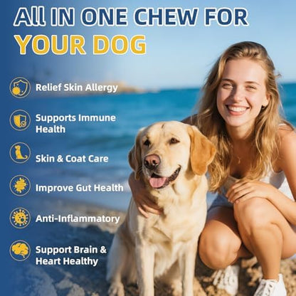 Dog Allergy Relief Chews, Helps Relieve Itchy Skin, Paw Licking & Ear Irritation, Dog Allergy Supplement with Probiotics for Skin & Immune Support, Colostrum & Fish Oil