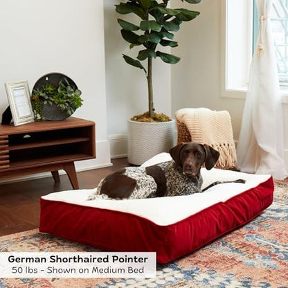 Buster Deluxe Reversible Pillow Style Sherpa Dog Bed, Red, Medium (42 x 30 in.)