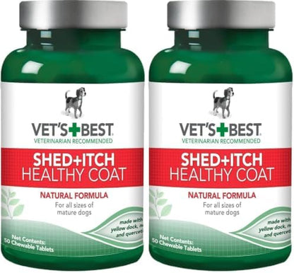 Vet's Best Healthy Coat Shed & Itch Relief Dog Supplements | Relieve Dogs Skin Irritation and Shedding Due to Seasonal Allergies or Dermatitis | 50 Chewable Tablets,(Pack of 2)