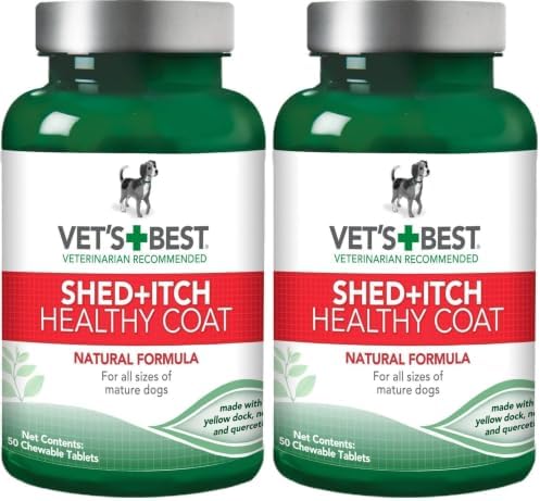 Vet's Best Healthy Coat Shed & Itch Relief Dog Supplements | Relieve Dogs Skin Irritation and Shedding Due to Seasonal Allergies or Dermatitis | 50 Chewable Tablets,(Pack of 2)