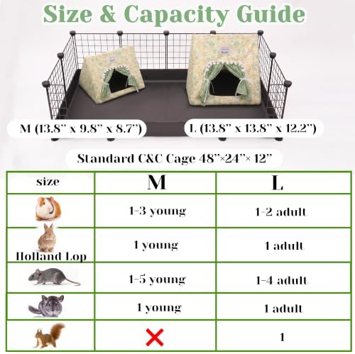 Jenvd Guinea Pig Hideout Large with Curtain, Machine Washable Bunny Hideout