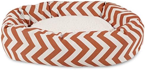 Majestic Pet 32 Inch Chevron Sherpa Calming Dog Bed Washable – Cozy Soft Round Pet Bed with Spine for Head Support - Fluffy Donut Bed 32x23x7 (inch) – Medium - Burnt Orange