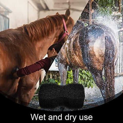 Eaasty 3 Pcs Horse Groomer Sponge Scrubber Massager Horse Grooming Brush Kit Supplies Large Soft Care for Cleaning Washing Bathing, Black, 4.33 x 7.87 x 2.56 Inch