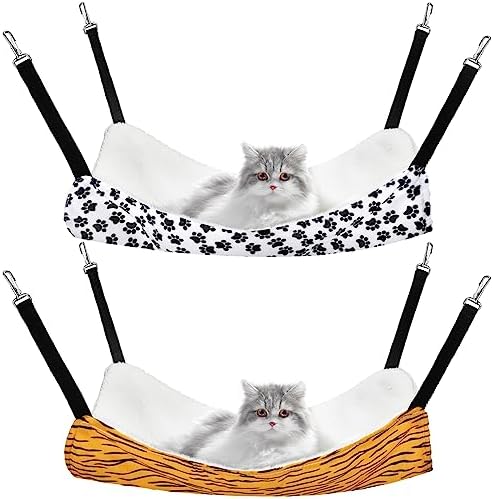 Jetec 2 Pack Cat Hammock for Cage, Zebra and Cat Paw Print, M