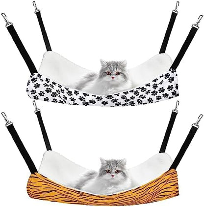 Jetec 2 Pack Cat Hammock for Cage, Zebra and Cat Paw Print, M