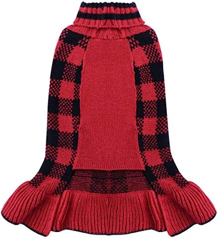 KYEESE Buffalo Plaid Dog Christmas Sweater Dress for Medium Large Dogs