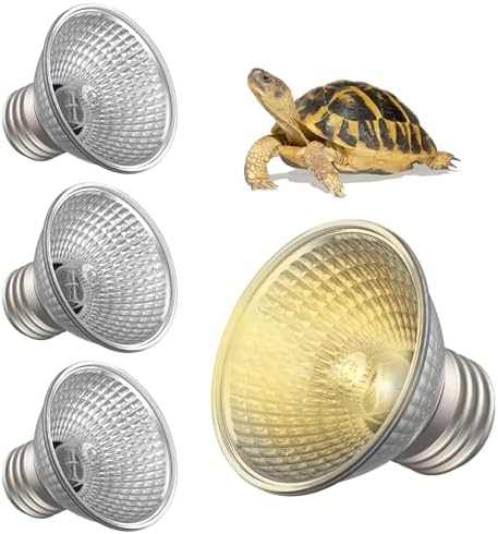 Pawfly 4 Pcs Heat Lamp Bulbs for Reptiles, 50 W UVA UVB Bulb, Reptile Heat Bulb Replacement, Turtle Lamp for Turtle Tank, Turtle Light for Bearded Dragon, Tortoise, Lizard & Chameleon