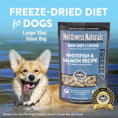 Northwest Naturals Freeze-Dried Whitefish & Salmon Dog Food - Bite-Sized Nuggets - Grain-Free, High-Protein, Raw Diet, Human-Grade Ingredients, All Natural, Omega-3 for Skin & Coat, Made in USA, 25 Oz