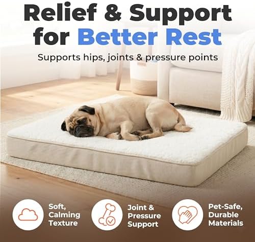 Best Pet Supplies Orthopedic Dog Bed with Memory Foam, Washable Dog Crate Mat for Small, Medium & Large Dogs, Thick Mattress for Crates, Kennels or Floor, Waterproof Pet Bed - Beige, 41 x 29 x 4