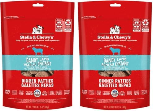 Stella & Chewy's Freeze-Dried Raw Dinner Patties - Dandy Lamb Recipe - High Protein Grain-Free Puppy & Dog Food - Perfect for Picky Eaters - 25 oz (Pack of 2)