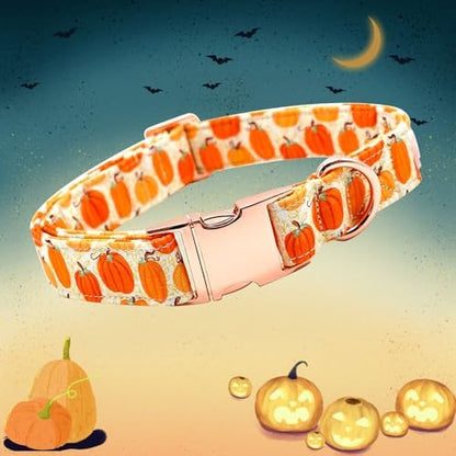 Dog Collars, Halloween Pet Collar Fall Pumpkin Print Pet Collars Durable Metal Collar Cute Puppy Collar Boy Girl Collars Adjustable for Medium Dogs