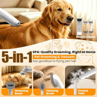 Dog Grooming Kit with Vacuum, 12000Pa Pet Electric Clipper & Cleaning Brush