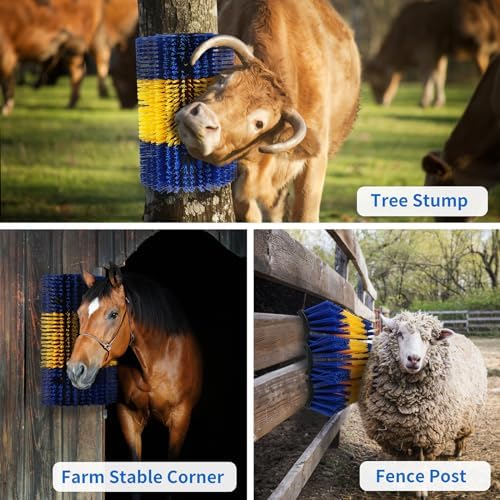 Livestock Scratching Brush, Upgraded Large Cattle Scratcher with 6 Screws, Horse Brushes for Grooming, Relieve Itching on the Back of Livestock, Cattle Supplies for Horse, Goat, Cow, Pig (XL Brush)