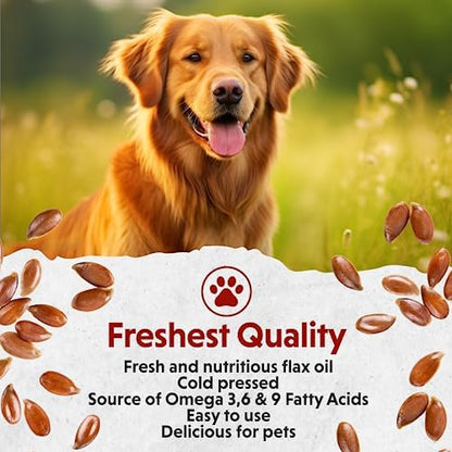 Barlean's Flaxseed Oil for Animals, Pet Essential Liquid Omega 3 Fatty Acids Cat and Dog Oil Supplements for Skin and Coat, Omega 3 for Dogs, Cats and Other Pets, 12 oz