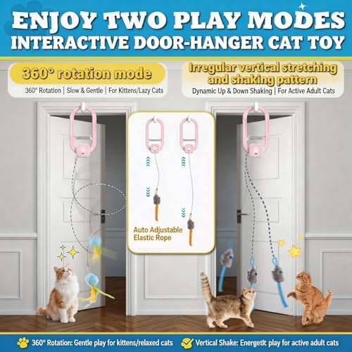 Interactive Cat Toy, Electric Cat Teaser, Door Clip, 2 Motion Modes,Pink