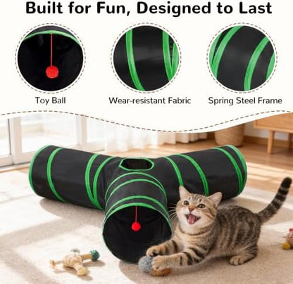Tempcore Cat Tunnel, 3-Way Collapsible Toy, Large Size Black & Green