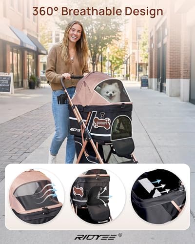 RIDYEE Foldable Dog Stroller for Small & Medium Dogs & Cats up to 33 lb