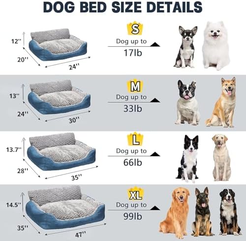 XL Large Dog Bed, 47"x35"x14.5" High Backrest Bolster Sofa, Dual-Sided All Season Plush, Non-Slip Base & Washable for Extra Large Dogs Up to 99 lbs