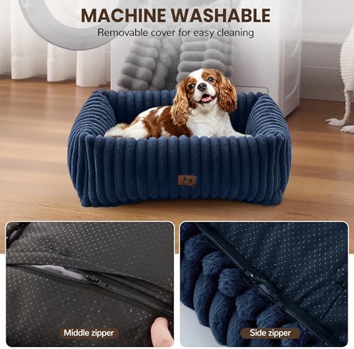 Washable Dog Bed Small Medium Size Dog, Rectangle Orthopedic Pet Bed for Car and Indoor,Fluffy Memory Foam Dog Beds with Anti-Slip Bottom,25 x21 x8 Inches,Navy